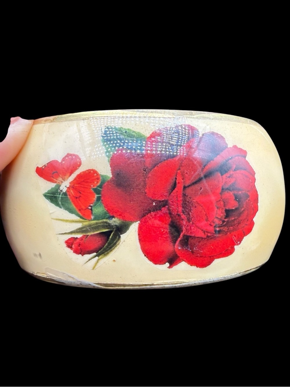 Vintage Floral Red Rose Bangle Bracelet